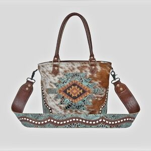 AZURE PATTERNED LEATHER & HAIRON SHOULDER BAG"